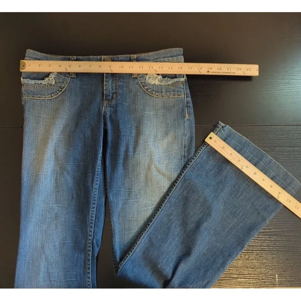 Vintage Y2K Allen B‎ Schwartz Frayed Embellished Flare Denim Jeans Women's 29